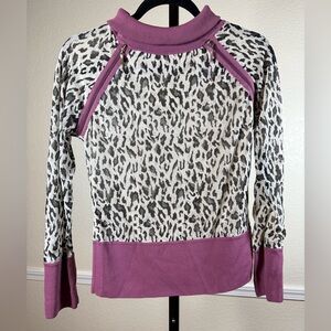 Leopard Print Colorblock Pullover Medium White Black Purple Streetwear Casual